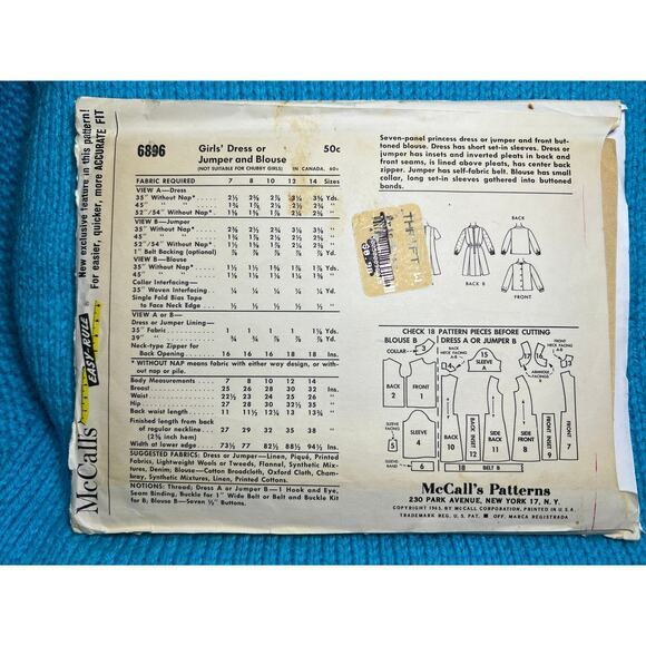 McCalls 6896 Sewing pattern A line dress jumper blouse 1960s size 14 - Picture 3 of 5